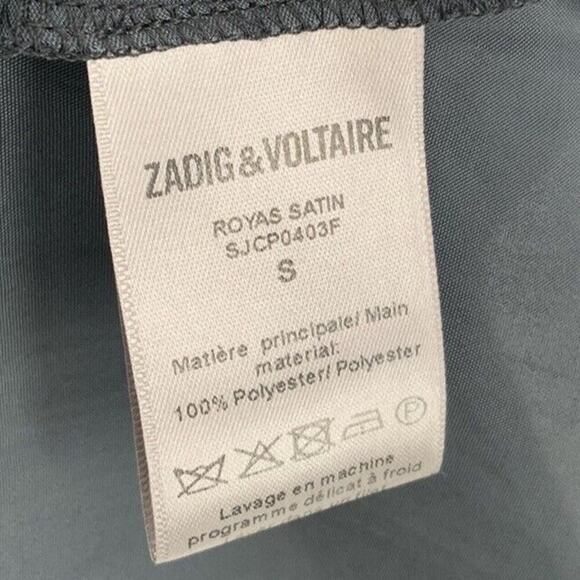 ZADIG & VOLTAIRE Satin Dress Size Small Black V-Neck Puff Sleeves Empire Waist - Picture 11 of 11